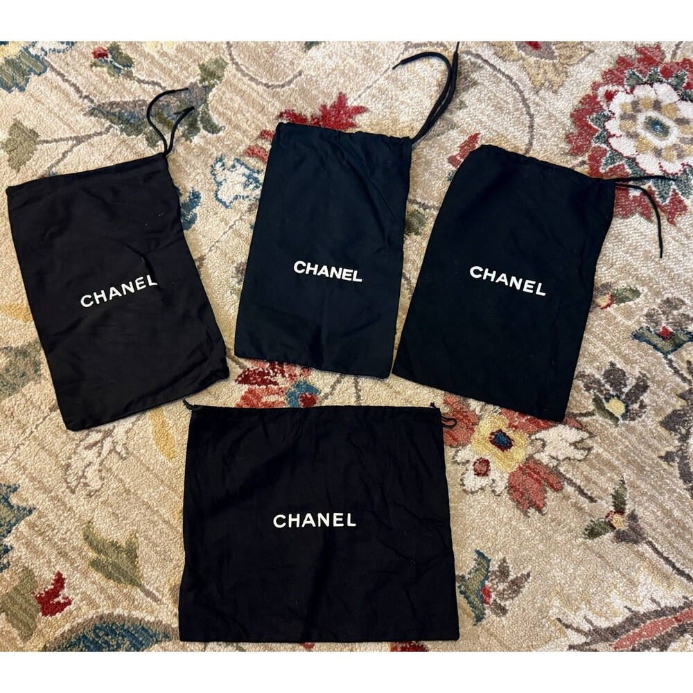 Chanel Authentic Black Shoes Storage Dust Bag Lot of 4 Spellout Drawstring SEE